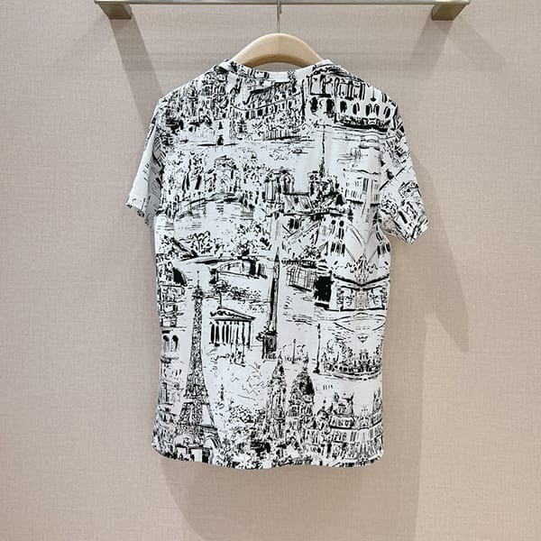 使い勝手良しディオール Paris Allover コットン リネン Tシャツ コピー deb49135